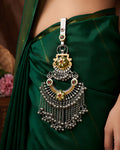 Dual-Tone Meenakari Floral Crescent & Cascading Ghungroo Juda Pin