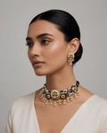 Dual-Tone Meenakari Floral Medallion & Pearl Choker Necklace