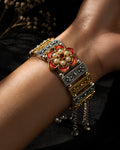 Dual-Tone Meenakari Floral Medallion & Pearl-Inlaid Paneled Kada