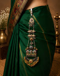 Dual-Tone Meenakari Floral Panel & Golden Ghungroo Crescent Juda Pin
