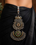 Dual-Tone Meenakari Geometric Floral & Ghungroo Crescent Juda Pin