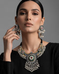Dual-Tone Meenakari Kundan Rosette & Cluster Pearl-Fringed Necklace Set