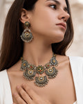 Dual-Tone Meenakari Lotus & Crescent Ghungroo Collar Necklace Set