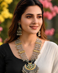 Dual-Tone Mesh Chain & Crescent Pendant Oxidized Necklace