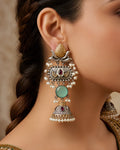 Dual-Tone Mint Stone Tiered Jhumka Earrings