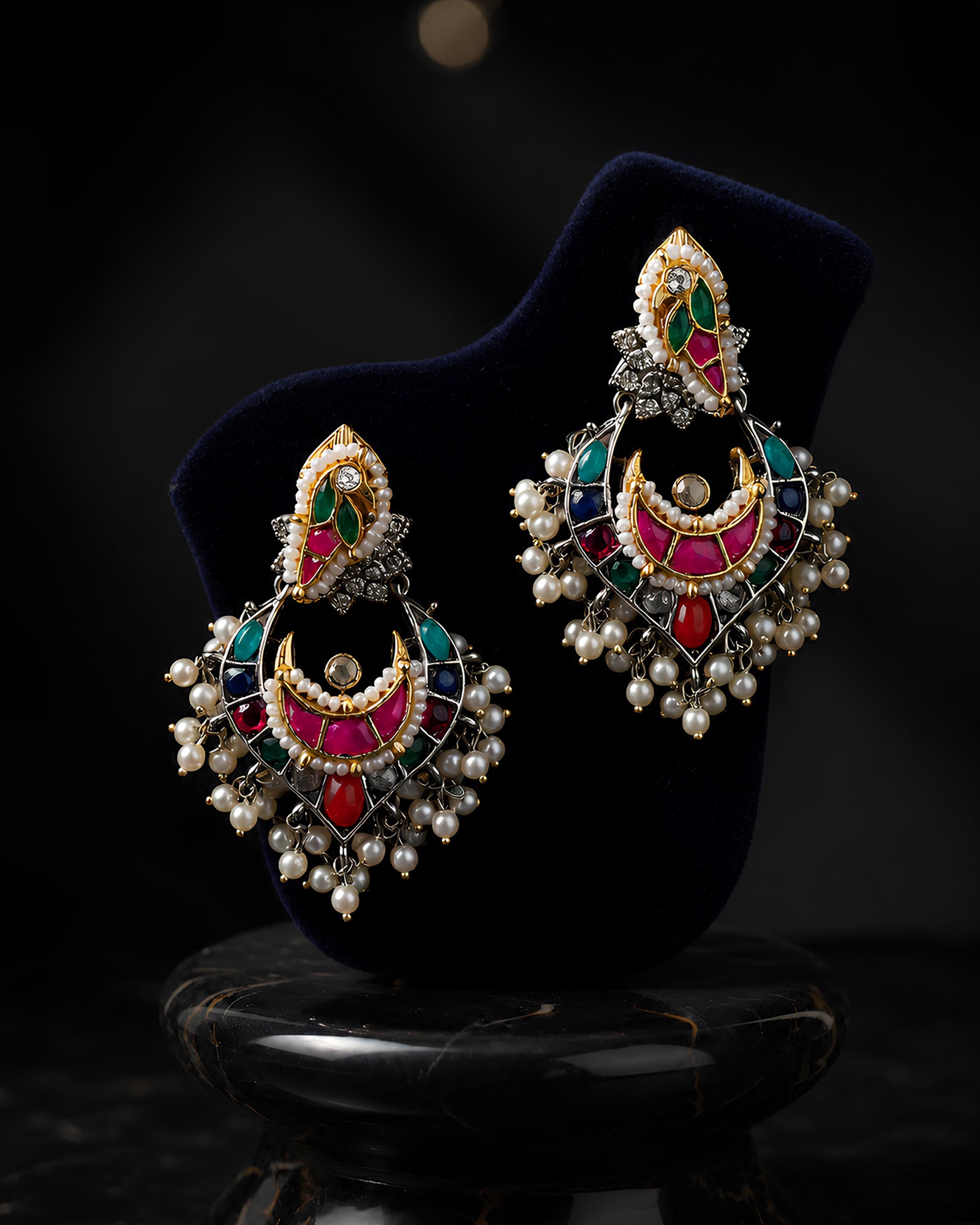 Dual-Tone Multi-Color Chandbali Shield Earrings