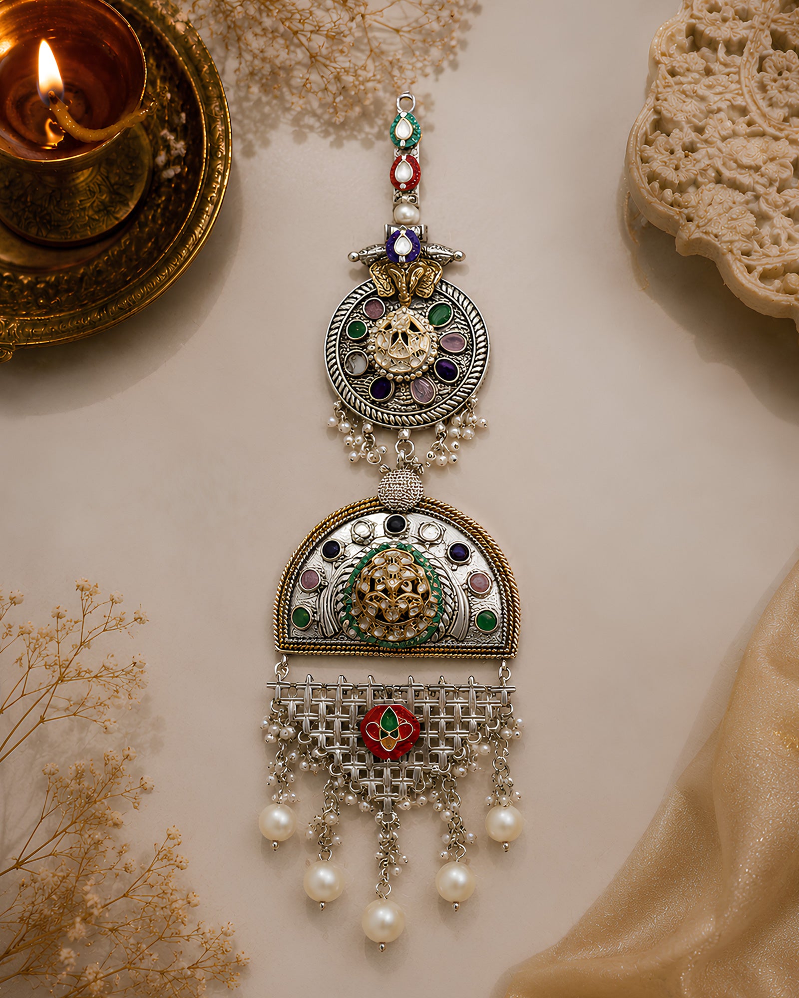 Dual-Tone Multi-Gem Medallion & Lattice Chabi Chhalla