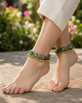 Dual-Tone Multi-Gemstone Mosaic Ghungroo Anklets