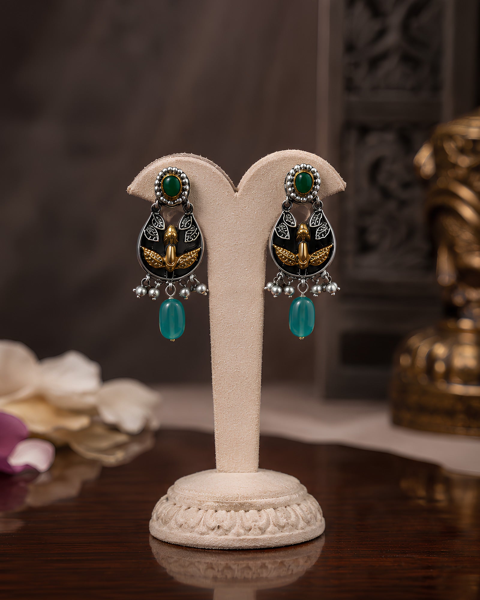 Dual-Tone Multi-Gemstone Oval Shield Statement Necklace