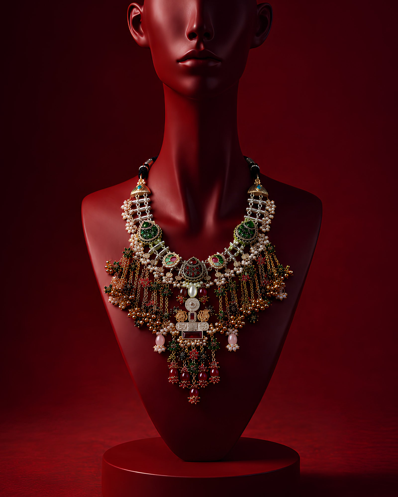 Dual-Tone Multi-Layered Chain Fringe Statement Haar Necklace