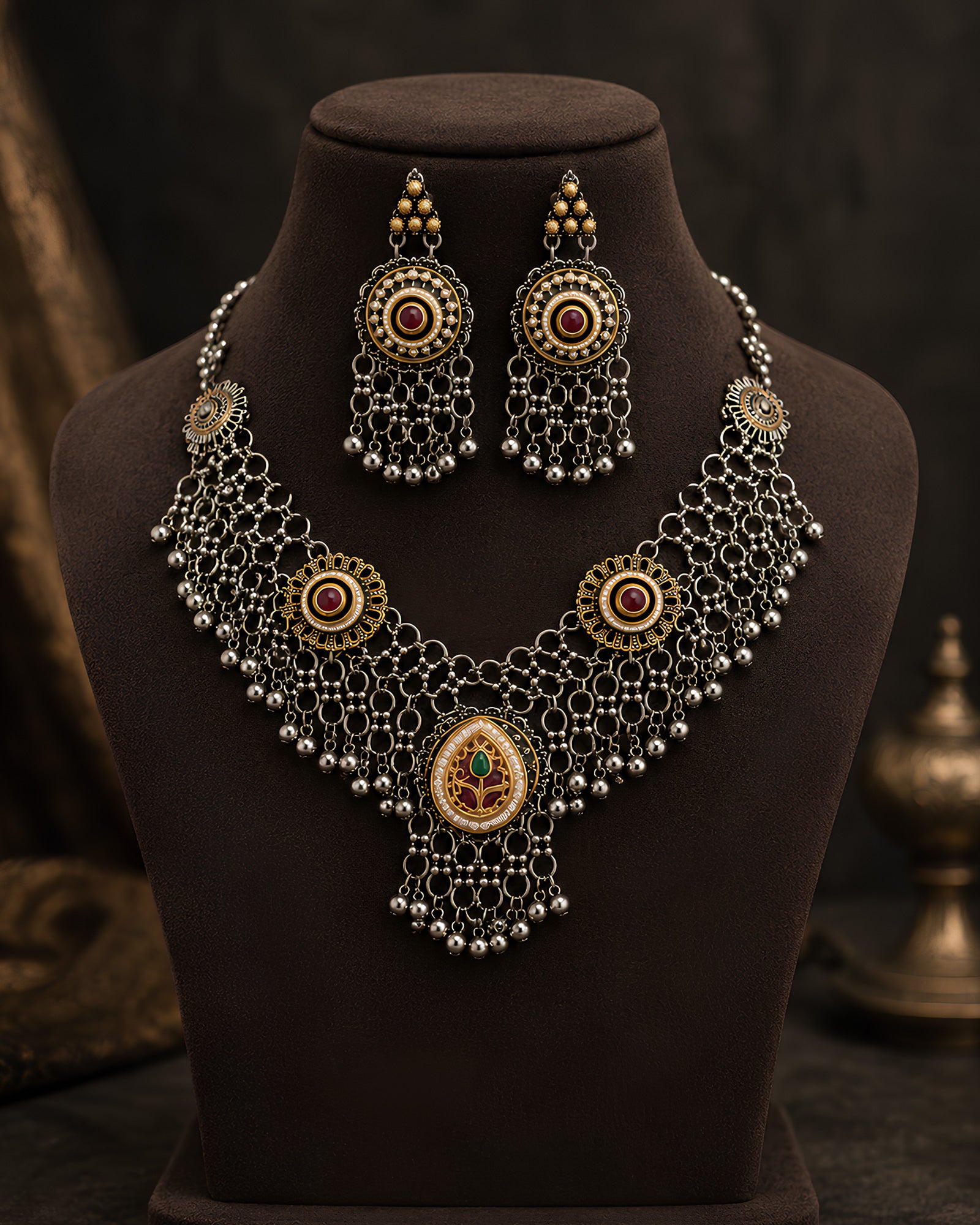 Dual-Tone Multi-Medallion Oxidized Necklace
