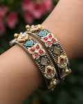 Dual-Tone Multi-Stone Floral Cluster Oxidized Kada