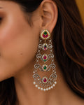 Dual-Tone Multi-Tier Gemstone & Pearl Drop Earrings