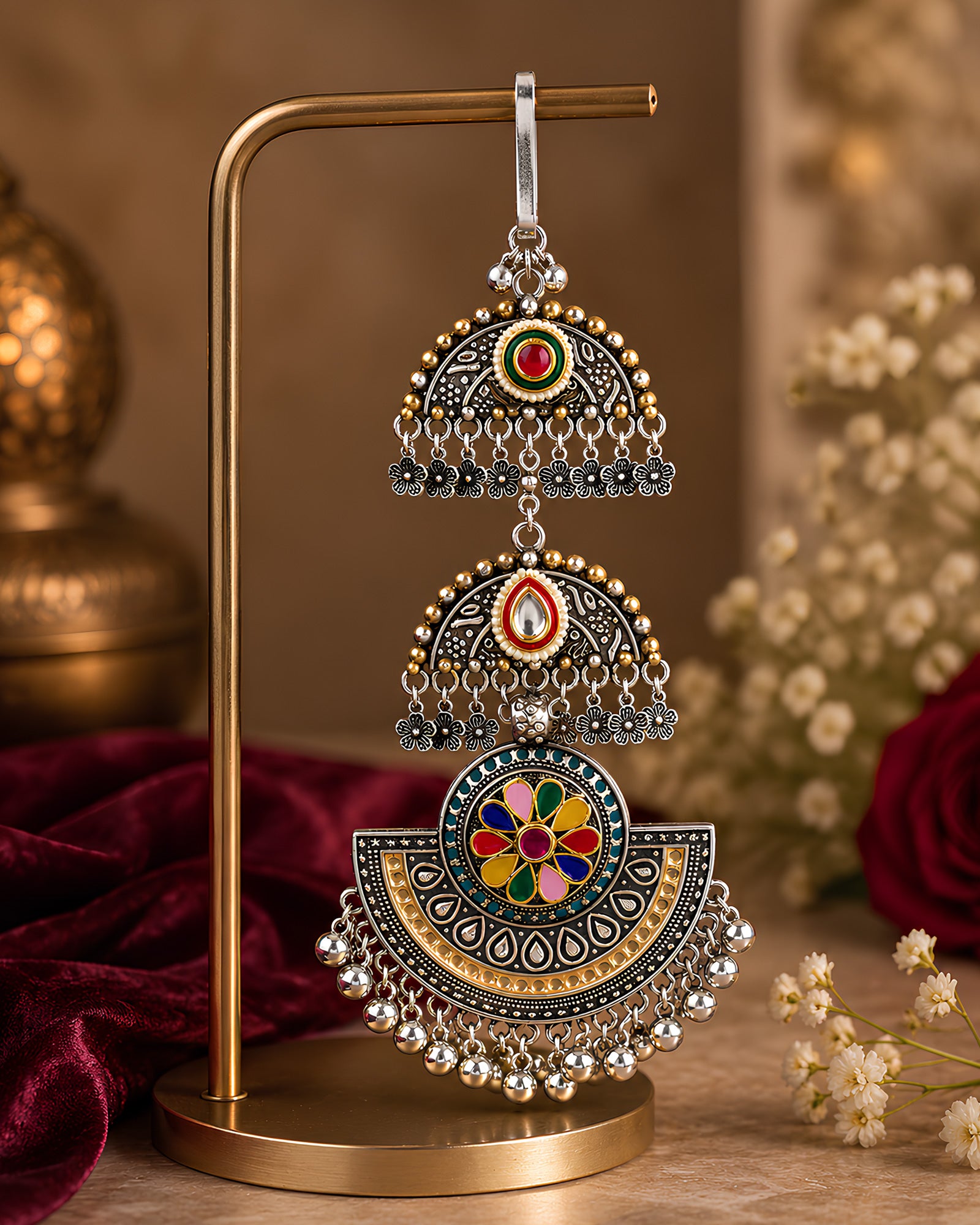 Dual-Tone Multi-Tiered Colorful Wheel Saree Juda