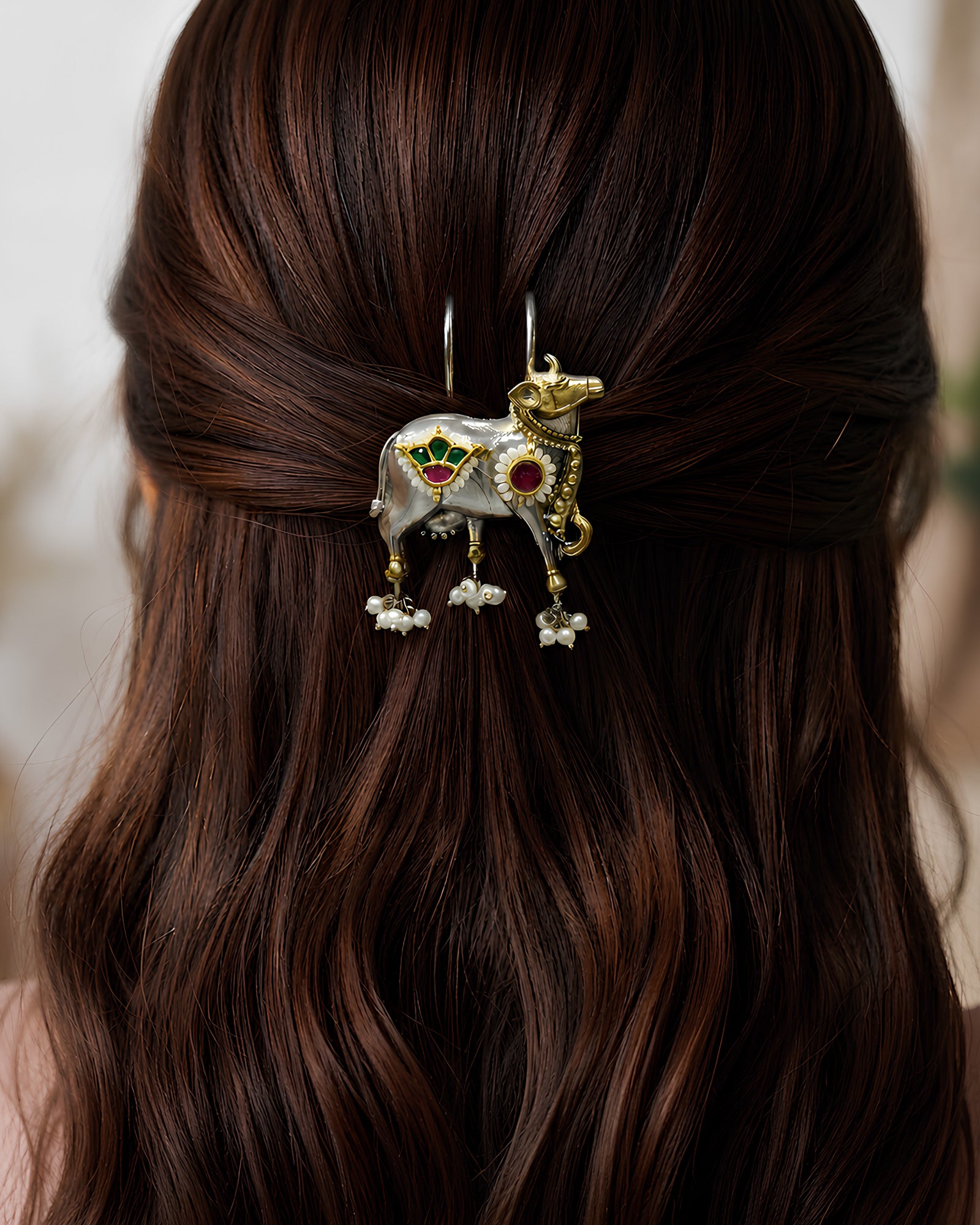 Dual-Tone Nandi Motif Hair Brooch