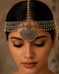 Dual-Tone Ornate Crescent & Triangular Shield Oxidized Matha Patti