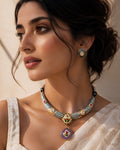 Dual-Tone Ornate Hasli Necklace with Lavender Quartz Pendant