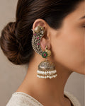 Dual-Tone Ornate Peacock Ear Cuff Jhumkas
