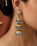 Dual-Tone Ornate Three-Tiered Step Jhumka Earrings
