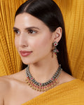 Dual-Tone Oxidized Floral Collar & Ruby Drop Necklace