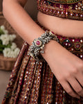 Dual-Tone Oxidized Kundan Flower & Cluster Ghungroo Link Kada