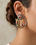 Dual-Tone Paisley Motif Statement Earrings
