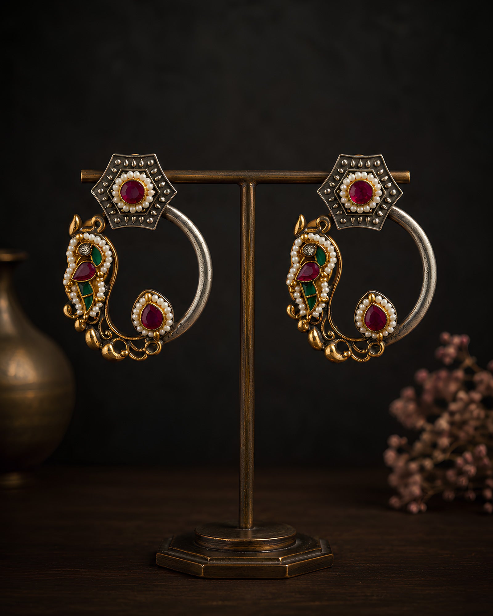 Dual-Tone Paisley Motif Statement Earrings