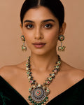 Dual-Tone Peacock Medallion & Heritage Motif Necklace