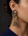 Dual-Tone Peacock Motif Jhumka Earrings