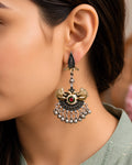 Dual-Tone Peacock Motif Oxidized Earrings