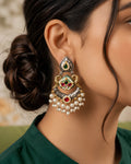 Dual-Tone Peacock Motif Pearl Earrings