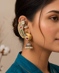 Dual-Tone Regal Peacock Ear Cuff Jhumkas