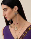 Dual-Tone Ruby & Beaded Chain Jhumka Earrings