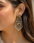 Dual-Tone Ruby Center-Stone Tassel Oxidized Danglers
