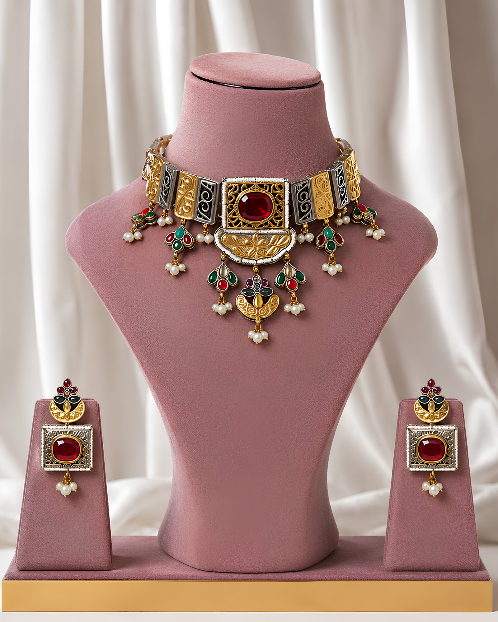 Dual-Tone Ruby Stone Statement Choker