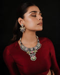 Dual-Tone Sculpted Flourish Kundan Drop Necklace