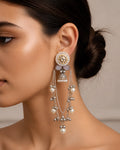 Dual-Tone Sunburst Medallion & Cascading Chain Earrings