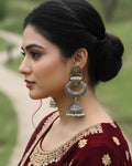 Dual-Tone Textured Crescent Oxidized Jhumkas