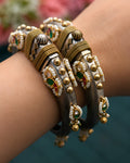 Dual-Tone Textured Dome & Kundan Oxidized Kada
