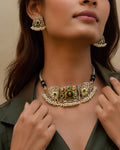 Dual-Tone Tortoise Motif Filigree & Pearl Hasli Choker Necklace