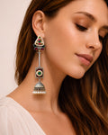 Dual-Tone Triangular Gemstone & Long Jhumka Earrings