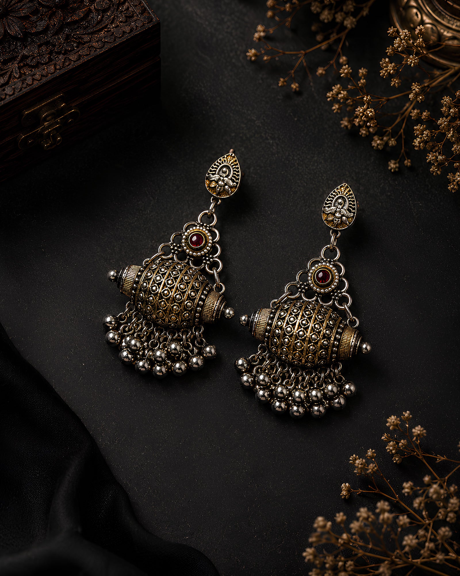 Dual-Tone Tribal Barrel Jhumka Earrings