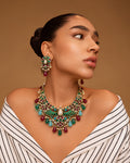 Dual-Tone Winged Flora Multi-Gemstone Collar Necklace