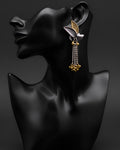 Dual-Tone Winged Ghungroo Cascade Oxidized Danglers