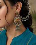 Elephant Motif Medallion Bahubali Jhumka Earrings