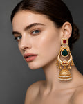 Emerald & Ruby Kundan Crescent Jhumka Earrings