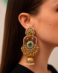 Emerald & Ruby Stone Peacock Jhumka Earrings
