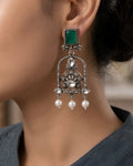 Emerald Arch & Pearl Drop Oxidized Earrings