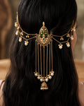 Emerald Bloom Pearl-Draped Hair Accessory