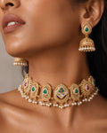 Emerald-Drop Oval Choker & Jhumka Set